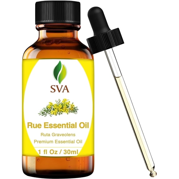 SVA Rue Essential Oil – 1 Fl Oz – 100% Natural Rue Oil - for Diffuser, Hair Care, Face, Skin Care, Aromatherapy, Scalp and Body Massage, Soap and Candle Making - with Dropper