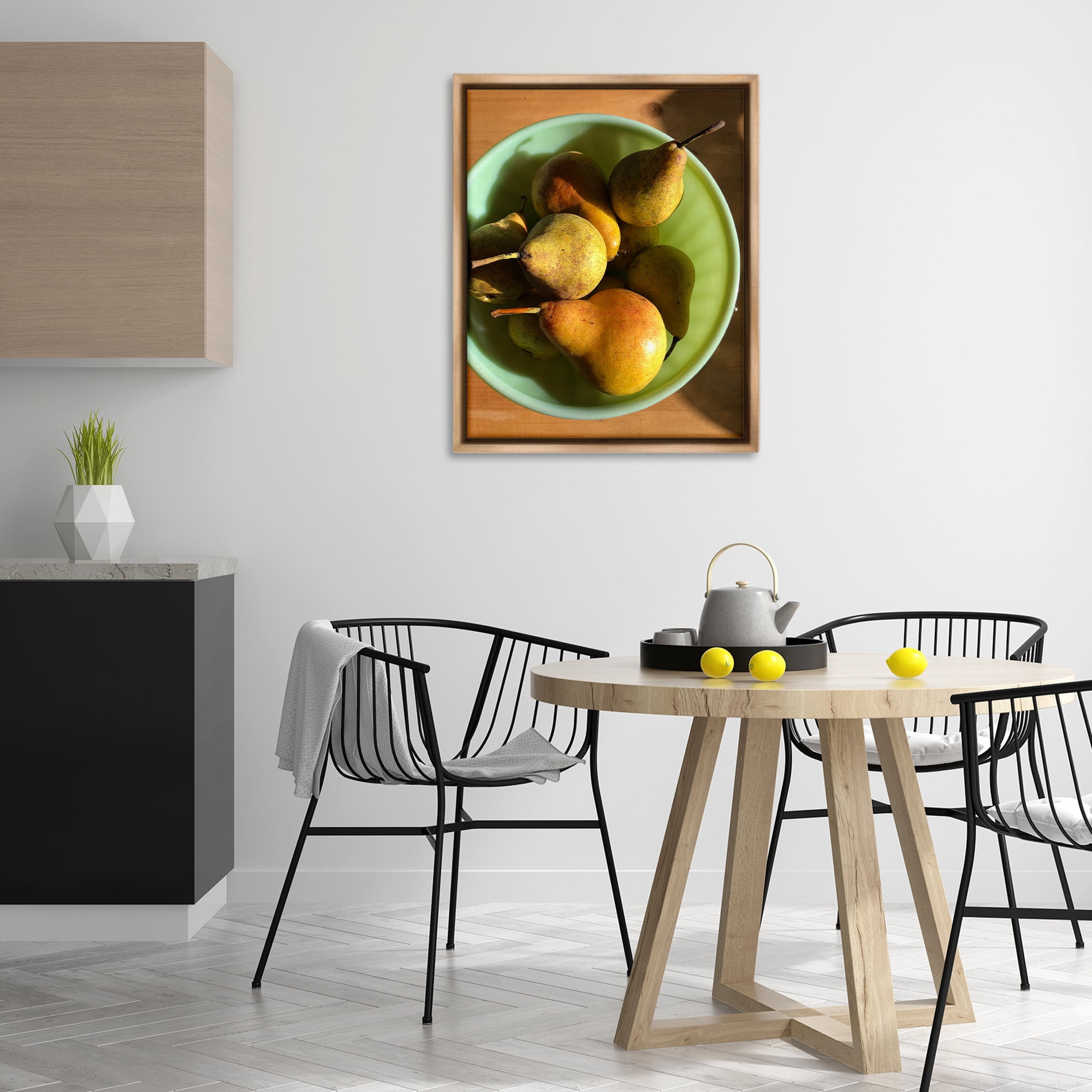 Stupell Industries Kitchen Bowl of Pears Food & Beverage Photography Brown Floater Framed Canvas Art Print Wall Art, 25 x 31