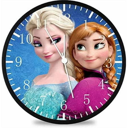 Girls Room Decor Elsa Anna 12 Inches Wall Clock Large Clear Glass Face Silent Non-Ticking Nice for Gift or Décor W475