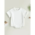 thumbnail image 2 of Qtinghua Infant Baby Boy Girl Short Sleeve Bubble Romper Oversized Romper Bodysuit One Piece Outfits White 0-6 Months, 2 of 8