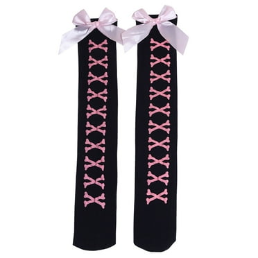 ROZYARD Sweet Bowknot Thigh High Stockings Over Knee Long Socks for Women Skeleton Printed Hosiery for Parties