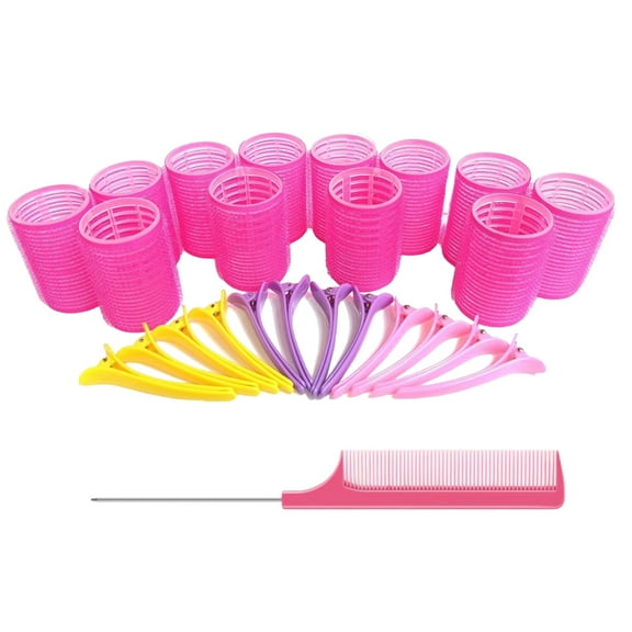 Topboutique Hair Rollers Curlers Rollers 12 Pcs Self Grip Hair Rollers with 12 Hair Clips 1 Comb No Heat Hair Curler DIY Curly Hairstyle Hair Roller Curler,Random Color (4.4cm/1.73inch)