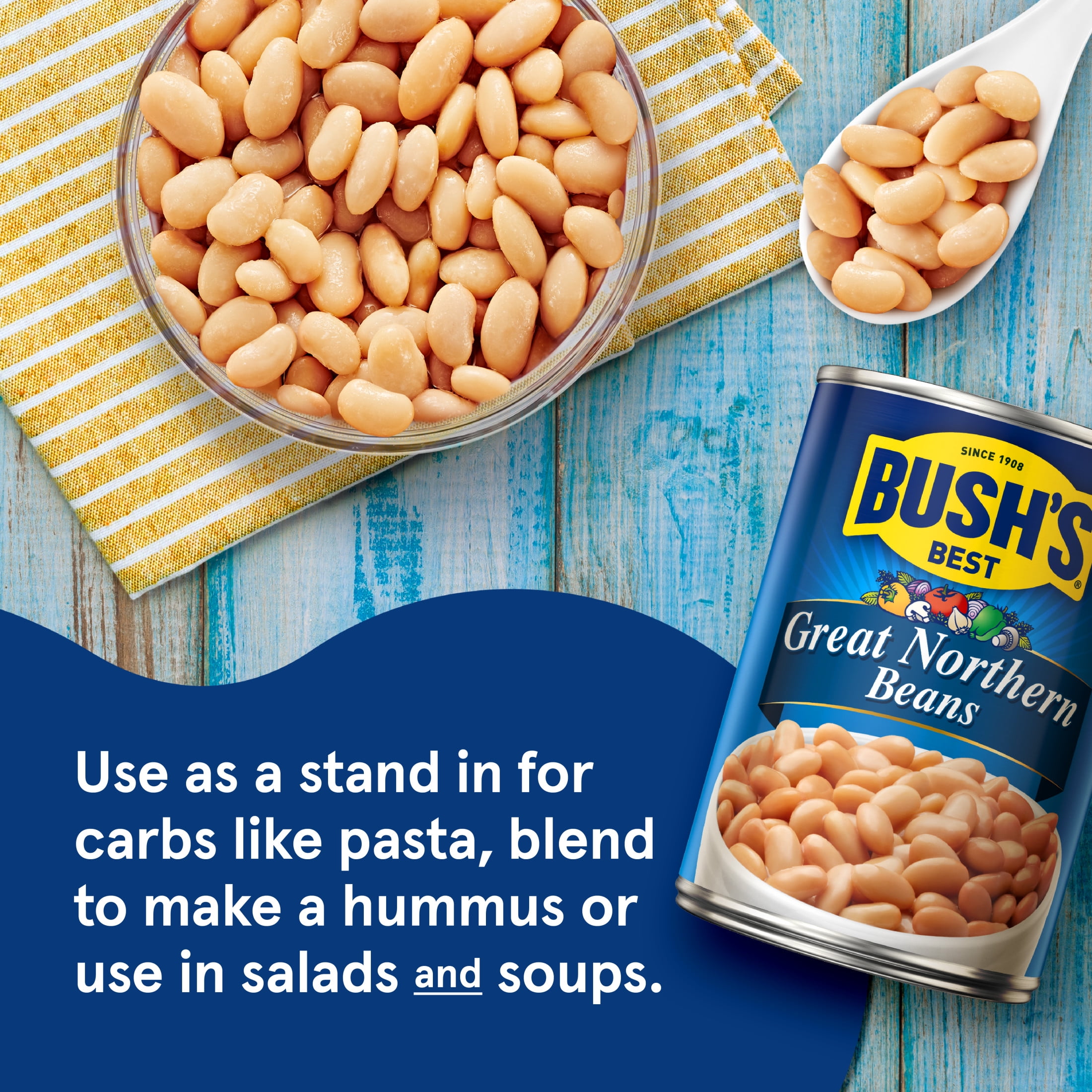 (8 pack) Bush's Great Northern Beans, Canned Northern Beans, 15.8 oz Can