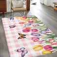 thumbnail image 4 of Area Rug for Living Room, Tulips Spring Floral Non-Slip Indoor Large Carpet for Bedroom/Dining Room, Pink Plaid Flowers Butterfly Pastoral Washable Low-Profile Floor Mat Runner Rugs - 2.7 x 5 Ft, 4 of 7