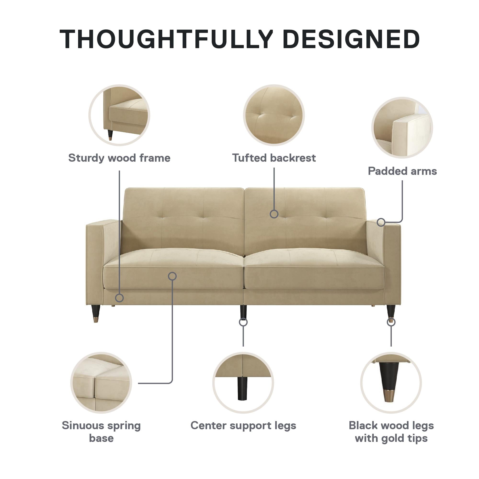 DHP Penelope Pin Tufted Futon, Cream Velvet