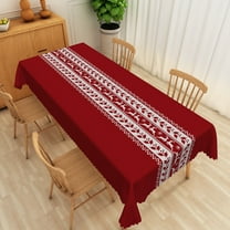 Nanqianyi Christmas Dark Red Rectangular Tablecloth 60 x 84 inch, White Reindeer Pattern Printed for Holiday Family Gatherings Dinner