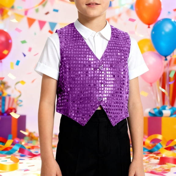 Kids Vest Jacket Top Carnival Clothes For Boys Performance Vest Stage With Sparkling Sequins For Dance Shows And Party Events Hop Jazz Dancewear For Kids Purple 3-4 Years