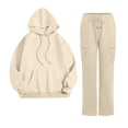 thumbnail image 2 of NMMUED Sweat Set for Women Tracksuit for Women Hoodie and Sweatpants Set for Women Fall Outfits Jogger Sets for Women 2 Piece, Beige L, 2 of 4