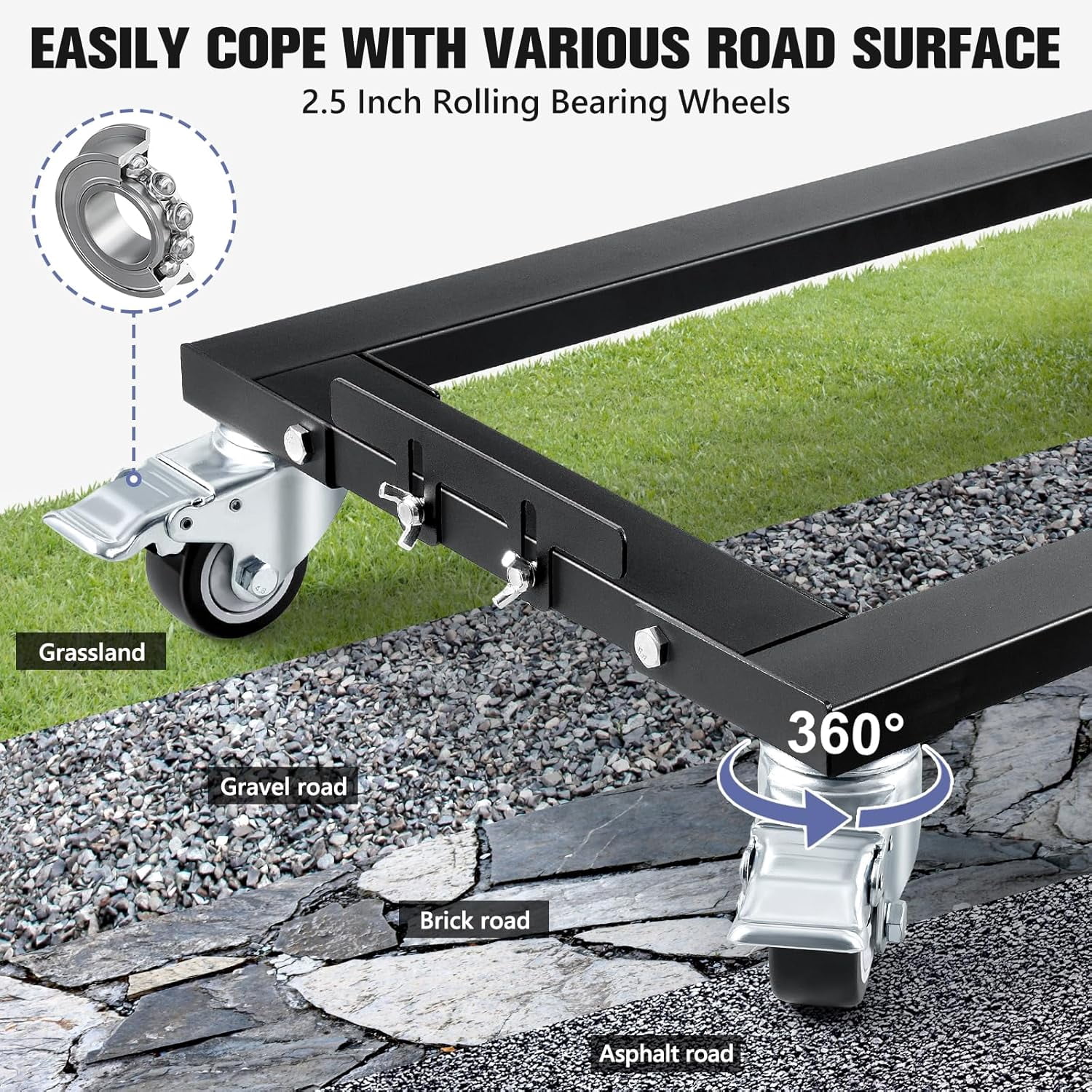 Furniture Dolly 1800LBS, Heavy Duty Dolly with Reinforced Steel Frame, Furniture Dolly 4 Wheels with Brake, All Terrain & Anti-Slip Baffles for Home Moving, Garage, Warehouse, 24 x 16 in