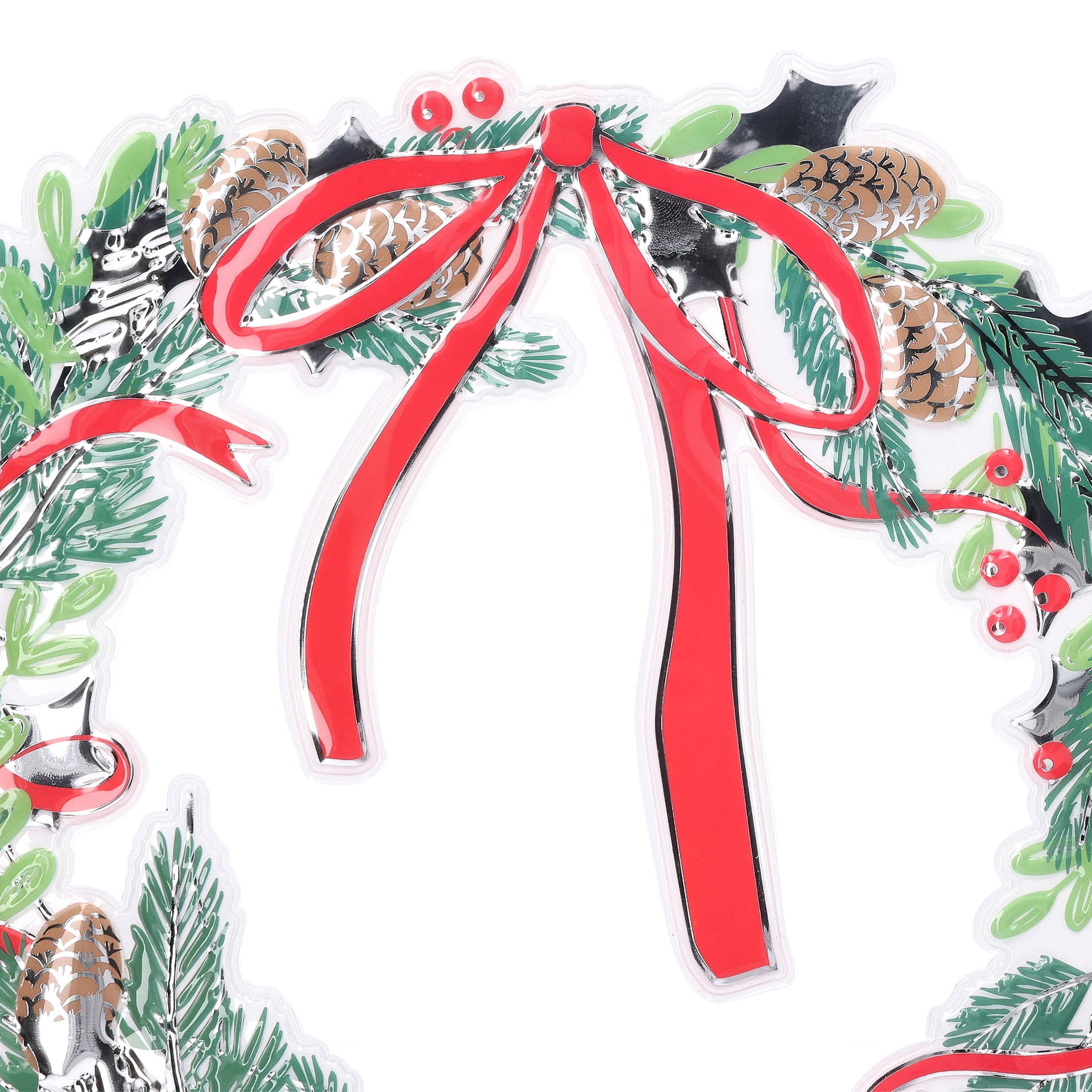 Christmas Wreath Window Bling Clings, Multicolor, 12" x 12", by Holiday Time