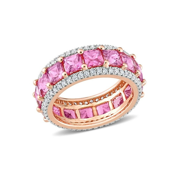 5.60 Carat (Ctw) Pink Sapphire Eternity Band Ring in 14K Rose Pink Gold with Diamonds for Women