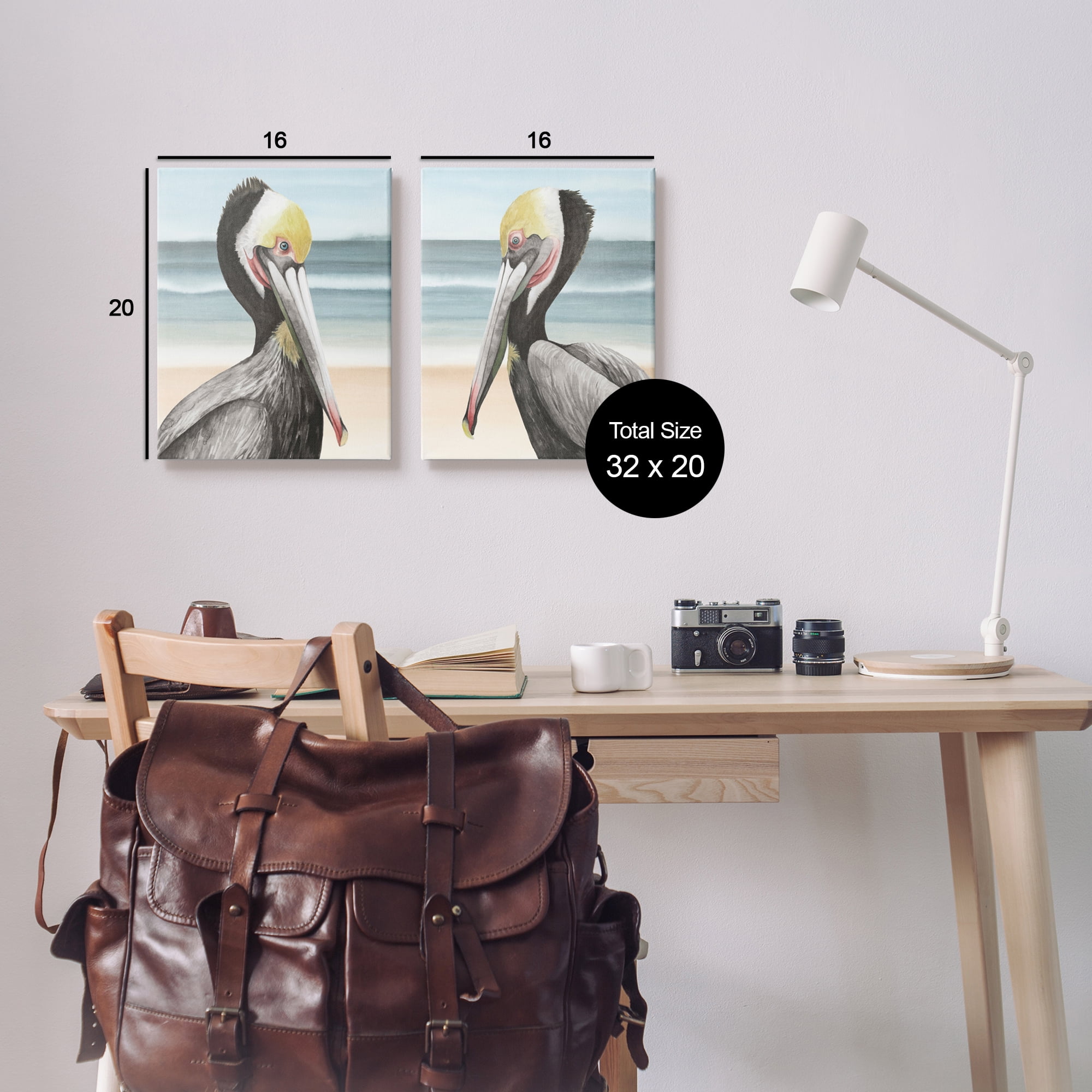 Stupell Industries Pelicans on Beach Animals & Insects Painting Gallery Wrapped Canvas Art Print Wall Art, 16 x 20, Set of 2