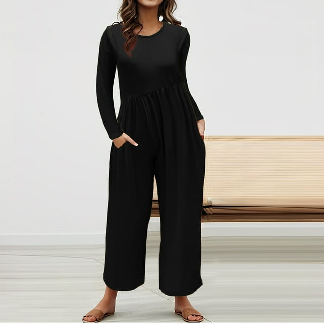 LSLJS Combinaison une Pièce d'Automne pour Femme à Manches Longues, Taille, Pantalon à Jambe Grand, Barboteuse Chic Ample Décontractée