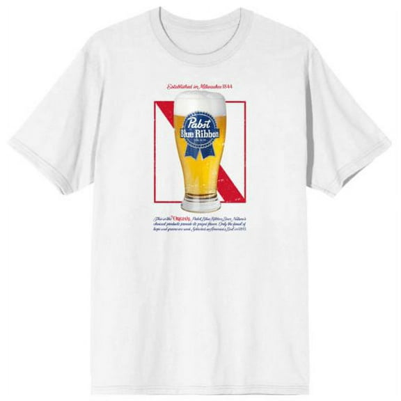 Pabst Blue Ribbon Placement Print Men's White T-Shirt-Medium