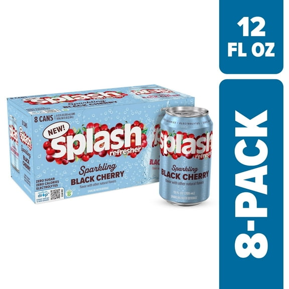Splash Black Cherry Sparkling Water, 12 fl oz, 8 Cans ( 2 Box )