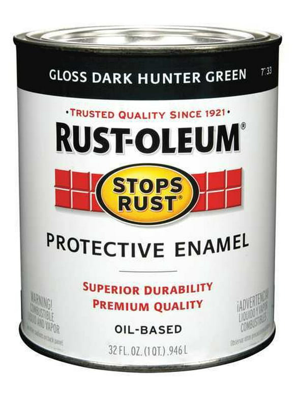 Rust-Oleum Interior/Exterior Paint, Glossy, Oil Base, Dark Hunter Green, 1 qt