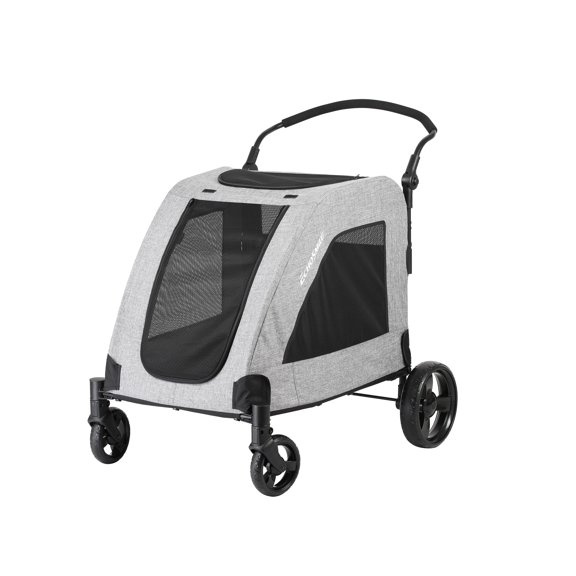 Gray Lightweight Folding Pet Stroller with Adjustable Handles