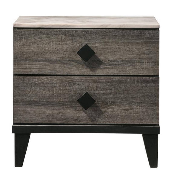 2 Drawer Wooden Nightstand with Grains and Angled Legs, Gray - Saltoro Sherpi