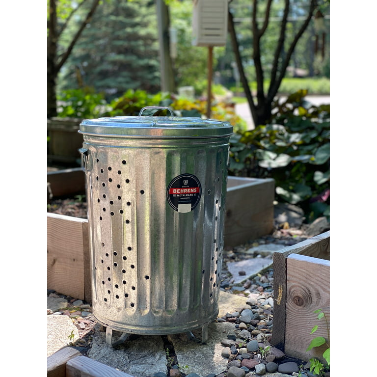 Behrens 20-Gallons Galvanized Steel Kitchen Trash Can with Lid Outdoor at
