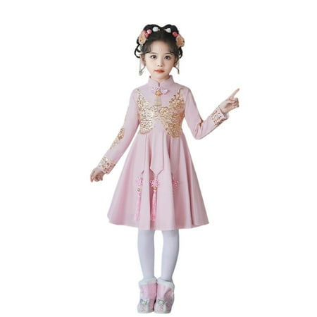 Ruyang Girls Chinese Traditional Dress Hanbok Half Sleeve Prom Dresses Stand Collar Elegant Skirt Tassel Trendy Wedding Gheongsam