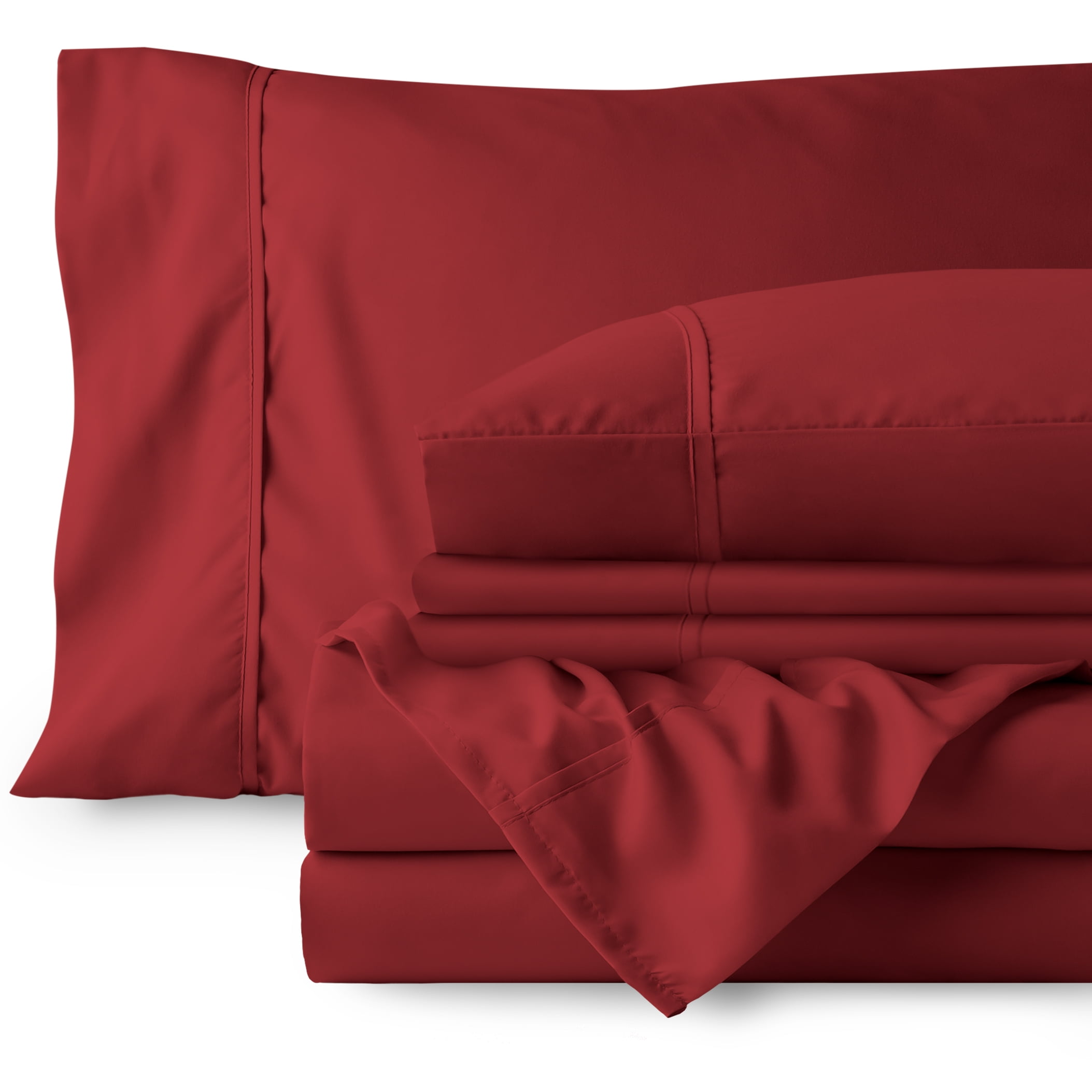 Bare Home 5 Piece Sheet Set, Microfiber, 2 Extra Pillowcases, Twin, Red
