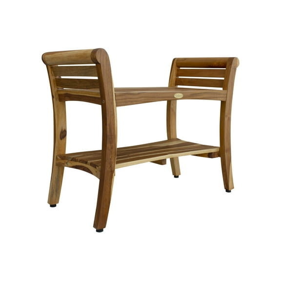 EcoDecors® Symmetry® 29" Teak Wood Shower Bench with Shelf and LiftAide® Arms in EarthyTeak Finish