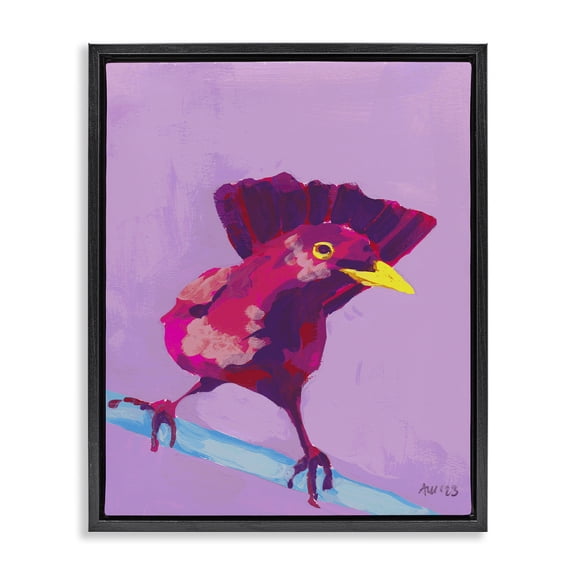 Stupell Industries Contemporary Vivid Perched Bird Black Floating Frame Canvas Art, 17 x 21, by Ania Zwara