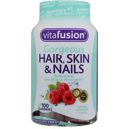 Vitafusion Gorgeous Hair, Skin & Nails Multivitamin, Gummies, Raspberry 100 Each - (Pack of 4)
