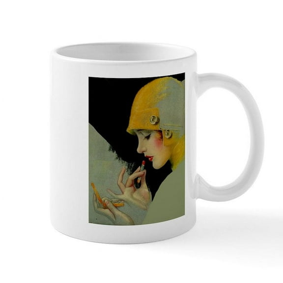 CafePress - Art Deco Roaring 20S Flapper With Lipstick Mugs - 11 oz Ceramic Mug - Novelty Coffee Tea Cup