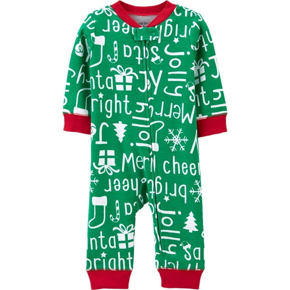 Carter's Baby Zip Up Sleep and Play, Green Merry Bright, Newborn