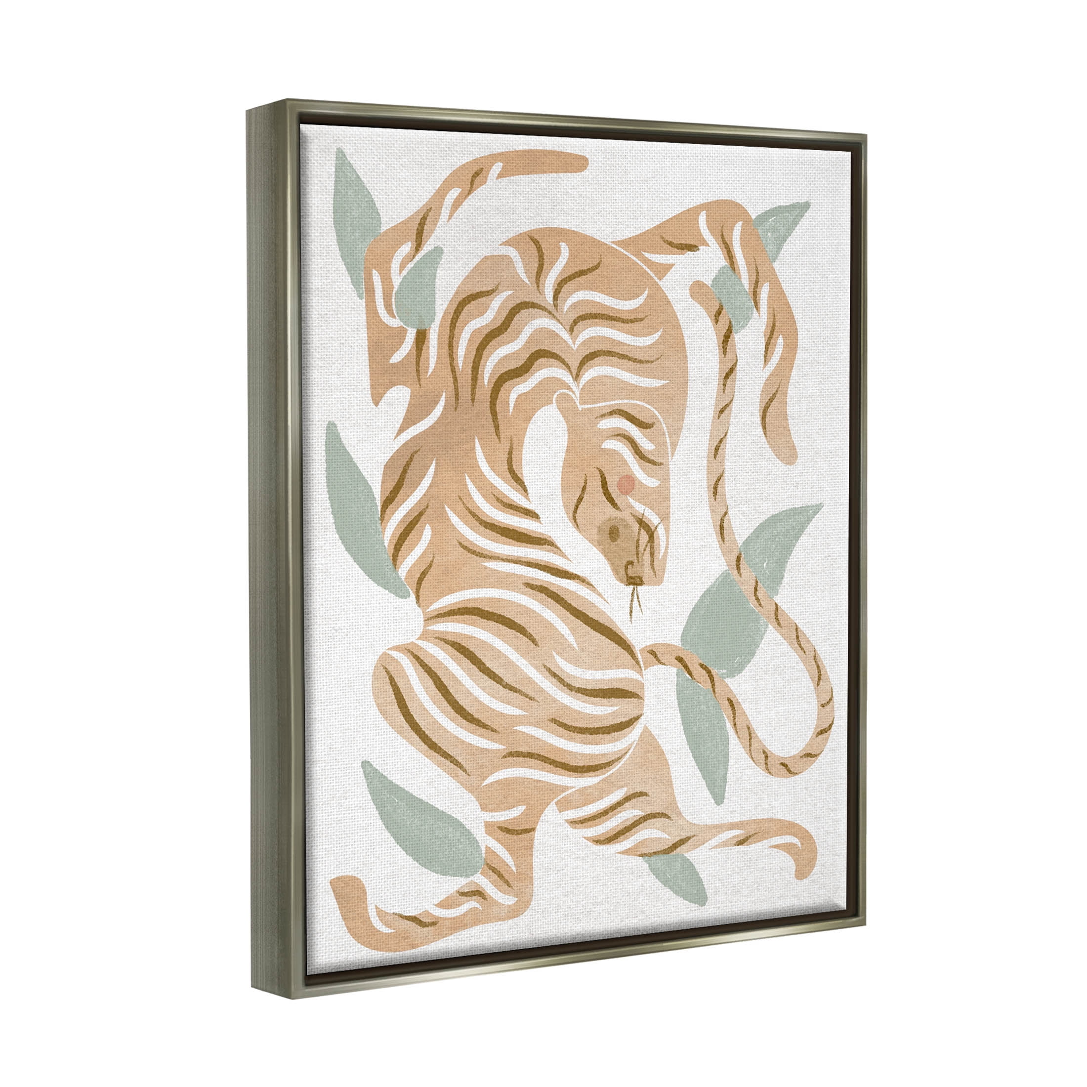 Contemporary Tiger Wildlife Shapes Animals & Insects Graphic Art Luster Gray Framed Art Print Wall Art