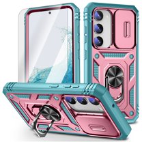 Dteck for Samsung Galaxy S23 FE Case, Samsung S23 FE 5G Case with Slide Camera Lens Cover Screen Protector, Full Body Military Grade Drop Protection Kickstand Case for Galaxy S23 FE,Pink Mint