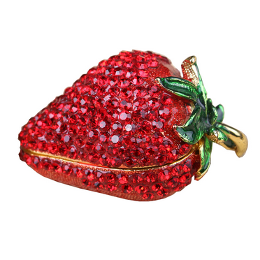 Hand Painted Enamel Strawberry Hinged Trinket Jewelry Boxes Creative Gifts