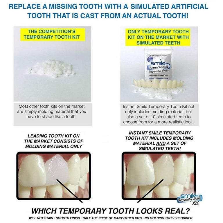 INSTANT SMILE TOOTH REPLACEMENT TEMP KIT temporary missing tooth fix 3 Color