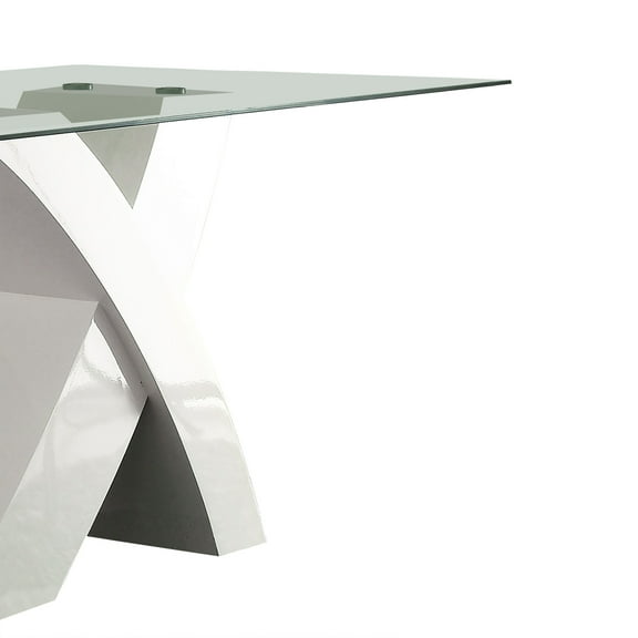 Modern Glass Dining Table - White Wood Base, 60" Dining Table for 4, Contemporary Design