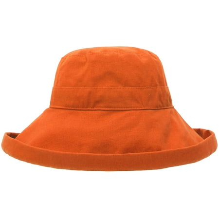 Ladies' Cotton Summer Beach Sun Hat with Wide Fold-Up Brim Orange