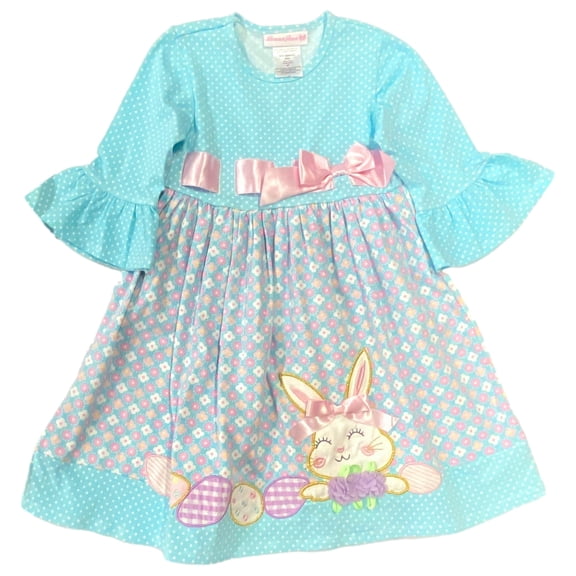 Bonnie Jean Toddler Girls Blue Polka Dot Floral Easter Bunny Dress 4T