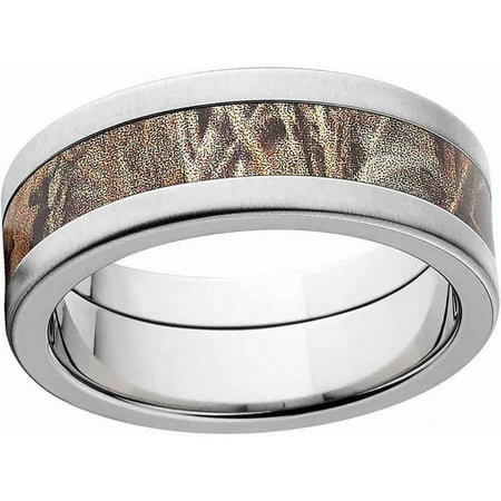 Max 4 Men's Camo Stainless Steel Ring with Cross Brushed Edges and Deluxe Comfort Fit