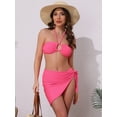 thumbnail image 4 of DARING DIVA Women's Rope Circle Halter Ribbed Bikini Set X-Small Rose Red, 4 of 6
