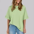 thumbnail image 4 of Giftesty Womens T-Shirts Clearance Women's Casual Crewneck Short-Sleeved Solid Color Loose Short Loose T-Shirt Tops Sizes Mint Green M, 4 of 5
