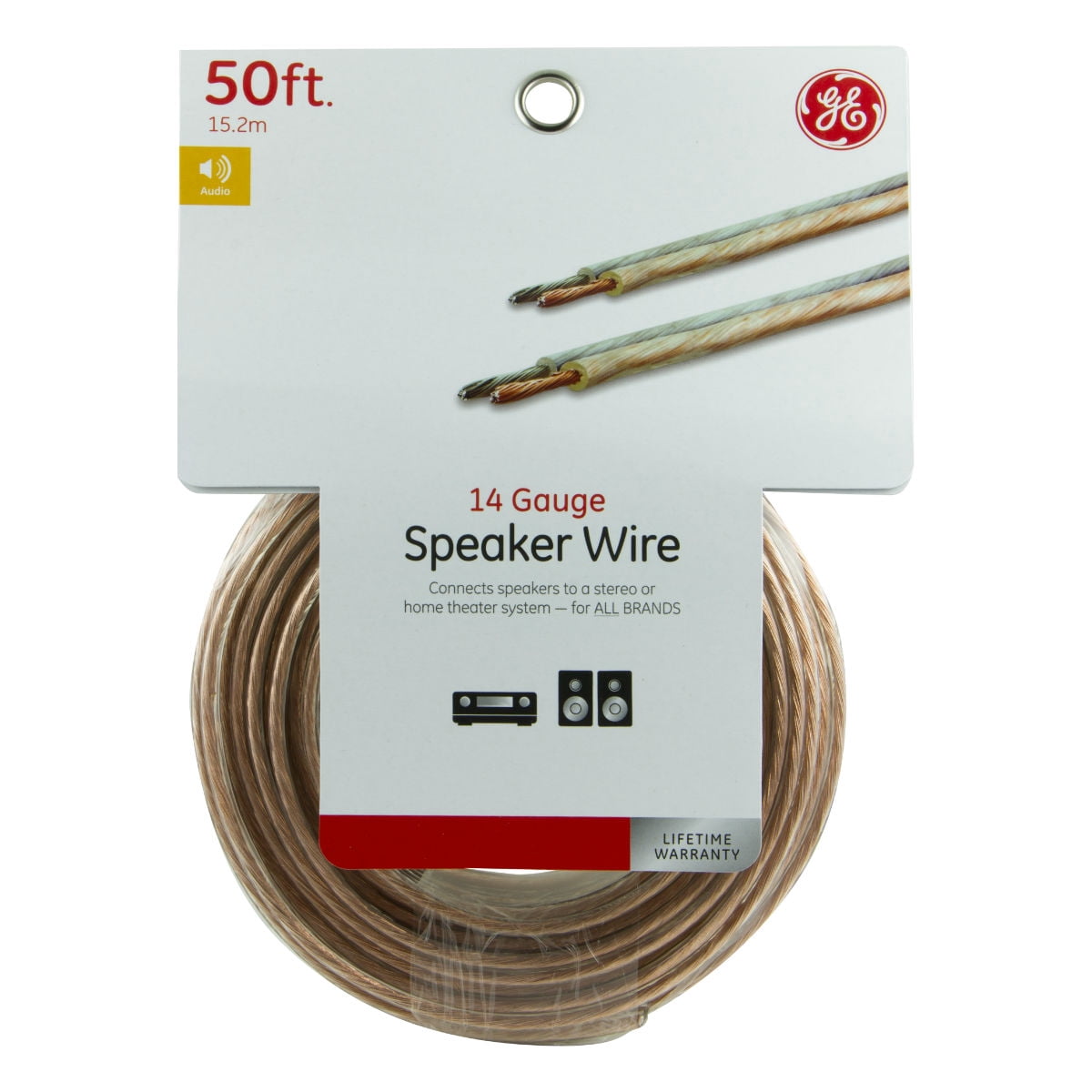 GE 50ft Speaker Wire, 14AWG, Direct Wire, Clear, 34463