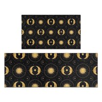 Black Gold Sun Moon Pattern Kitchen Rugs Sets Of 2,Anti Fatigue Kitchen Mat Rugs Non Slip Washable,Decorative Kitchen Floor Mats for Kitchen,Sink,Laundry,17"x30" 17"x47"