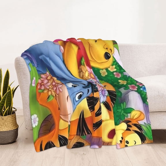 Winnie The Pooh Printing Bed Blanket, All Seasons Flannel Fleece Blanket, Soft & Warm Plush Blankets for Couch Sofa Bed Camping Travel, 60"x50"
