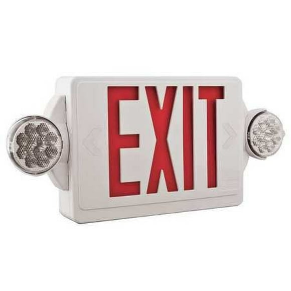 Lithonia Lighting LHQM LED R HO M6 LED Exit and Emergency Light Combo 2-Head Fixture, Red Letters and High Output Battery Backup
