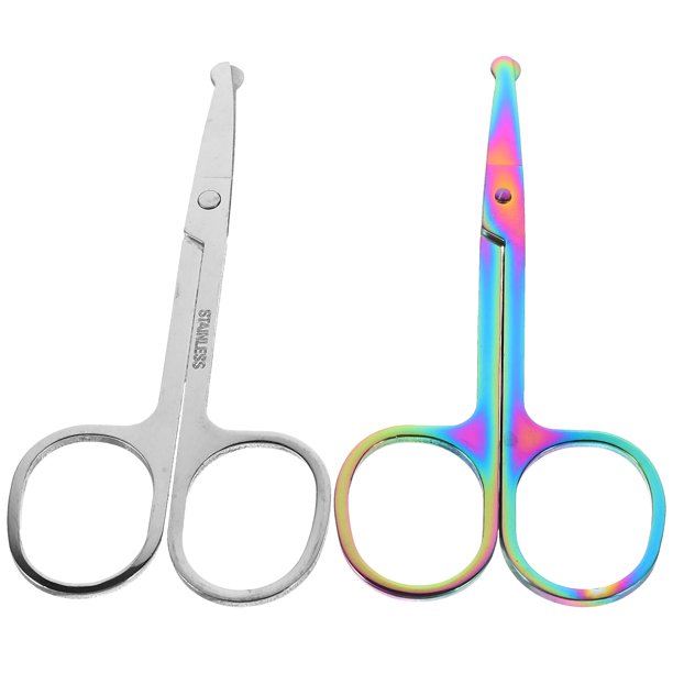 2 tijeras de punta redonda para vello nasal, tijeras para barba, herramientas para recortar vello nasal en casa.