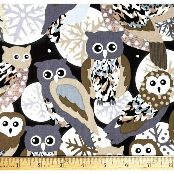 1 Yard - Owls in Brown & Gray Cotton Fabric (Great for Quilting, Sewing, Craft Projects, Throw Pillows & More) 1 Yard X 44" Wide