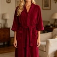 thumbnail image 4 of Bxsruta Womens Bathrobe Plush Fleece Sleepwear Soft Long Robe with Pockets and Belt, 4 of 7