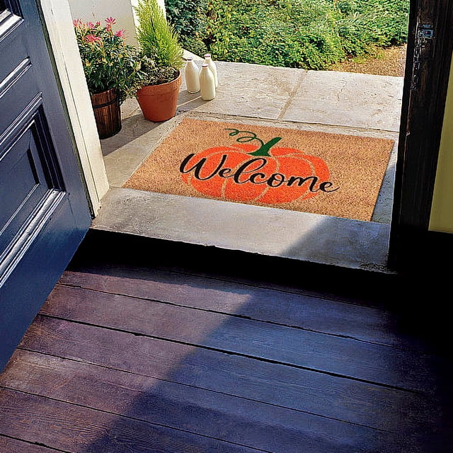 yulier Door Mat Fall Decor Pumpkins Pattern Doormat Welcome Mat for Front Door, Thanksgiving Halloween Decorations, 16 x 24 In