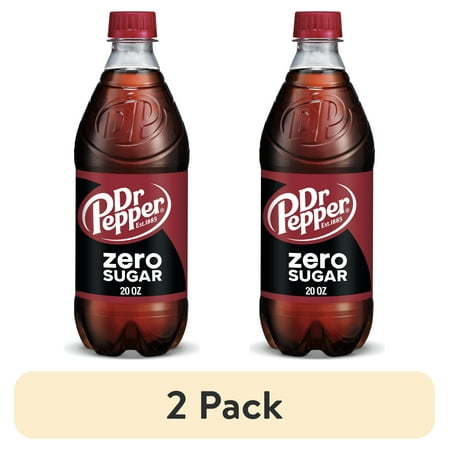 (2 pack) Dr Pepper Zero Sugar Soda Pop, 20 fl oz, Bottle