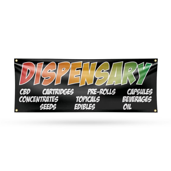 Dispensary CBD Pre Rolls Edibles Banner Sign 18 Inch x 48 Inch | 13 oz Vinyl with Metal Grommets | Heavy-Duty Single-Sided Outdoor Durable Printed High-Quality Weatherproof | Made in